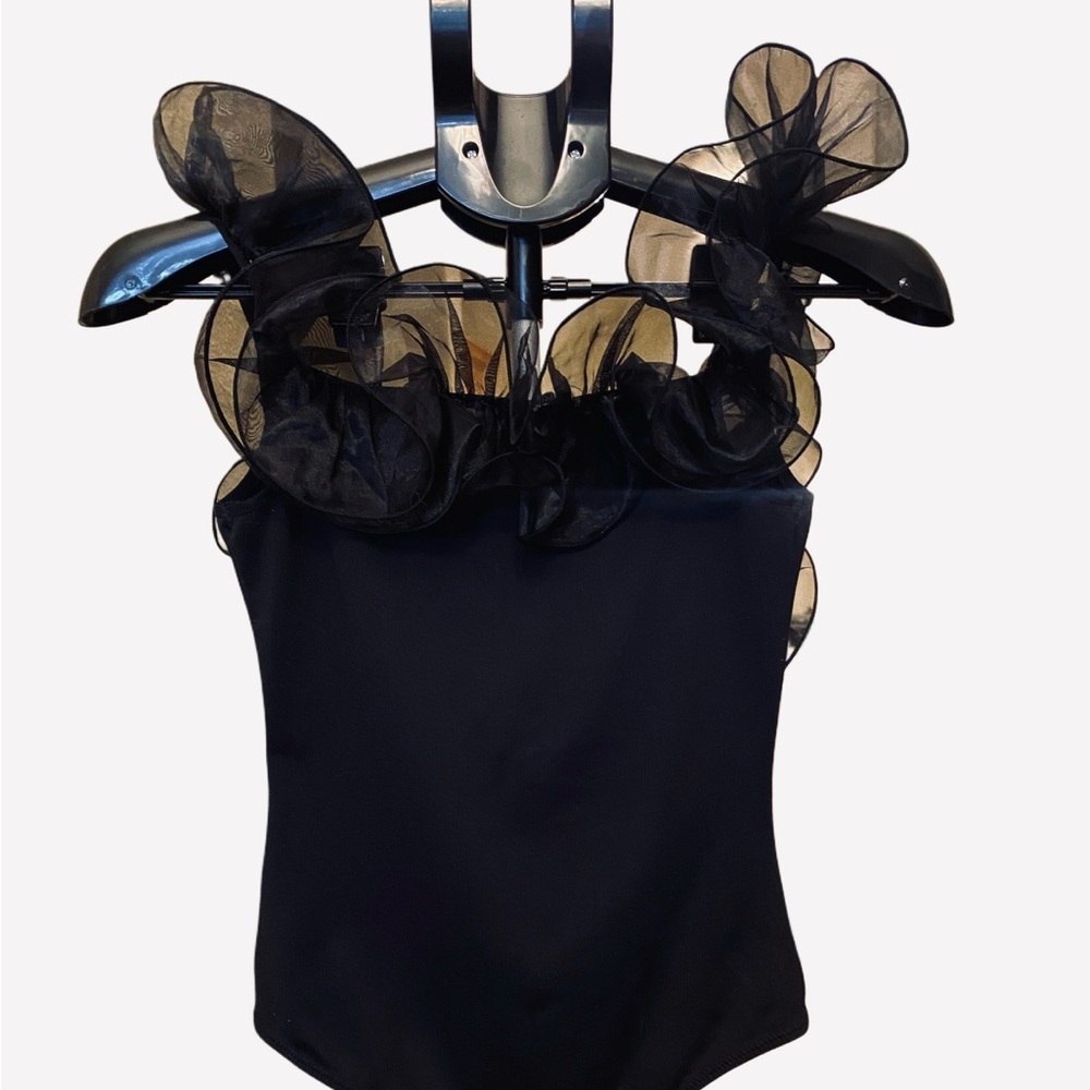 Free People Black Ruffled Bodysuit
